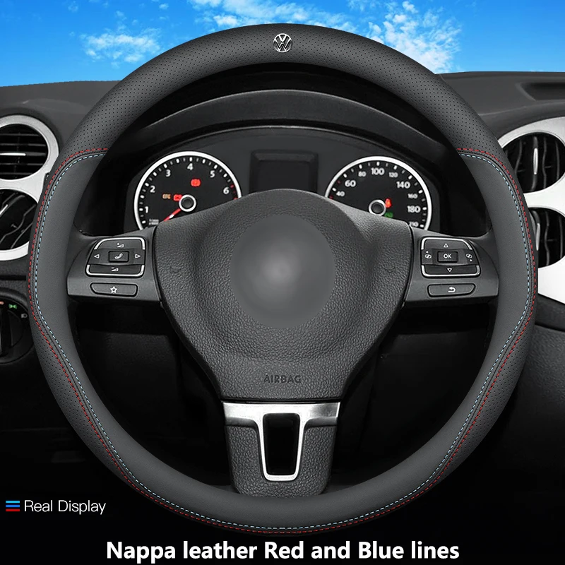 

For Volkswagen Golf 5 GTI MK5 POLO JETTA PASSAT B6 CC 38CM Leather Anti-Slip Car Steering Wheel Cover Car Interior Accessories