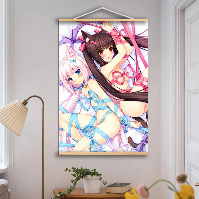 

Anime manga Chocolat Vanilla Wall poster canvas painting Solid Wood Hanging Scroll for NekoPara Neko Para