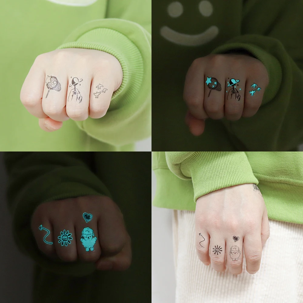 VeeCharm-светящиеся временные тату-наклейки-несколько рисунков символов яркий