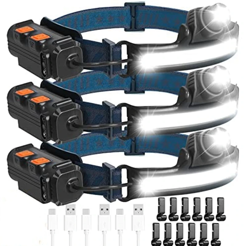 

3 Pack Flashlight,270° Wide Beam LED Head Light Lamp,Waterproof Motion Sensor Head Light Lamp For Camping Running