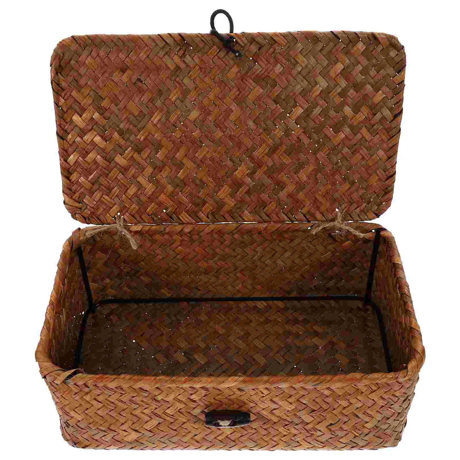 

Wicker Shelf Baskets Bin Lid Handwoven Seagrass Basket Storage Bins Rectangular Organizer Boxes Household Basket Boxes Wardrobe
