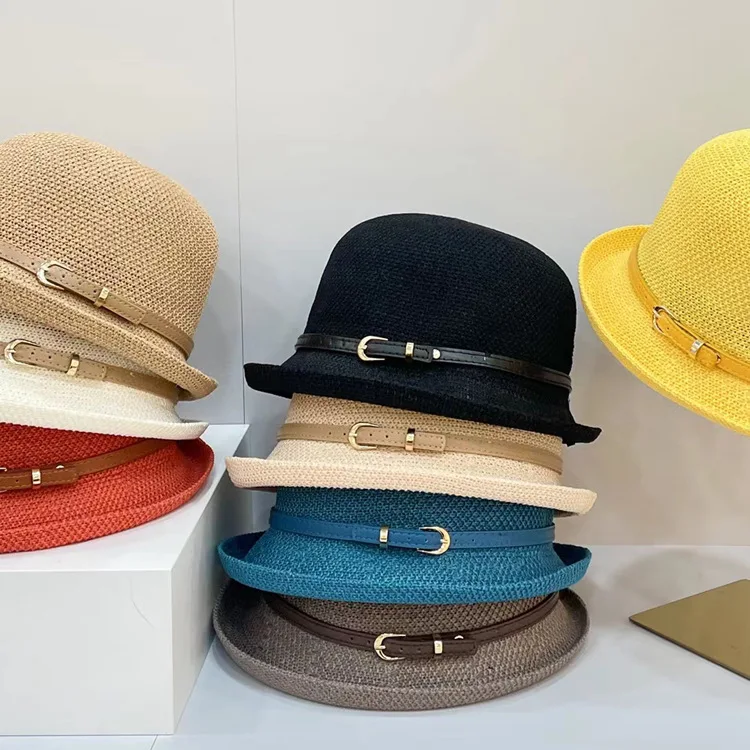 

Japanese short rim top hat women's fashion small rim basin hat window shopping sunblock dome knit sun hat