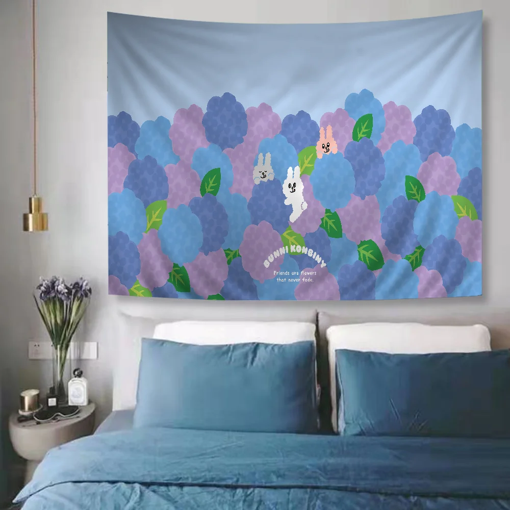 Cartoon Bunni Konbiny Anime Tapestry Hippie Flower Wall Carpets Dorm Decor Cheap Hanging