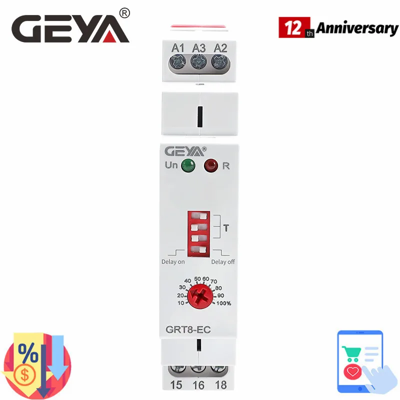 

GEYA GRT8-EC 10A on Delay off Delay Time Relay AC220V 380V Timer Delay Relay CE CB ROHS