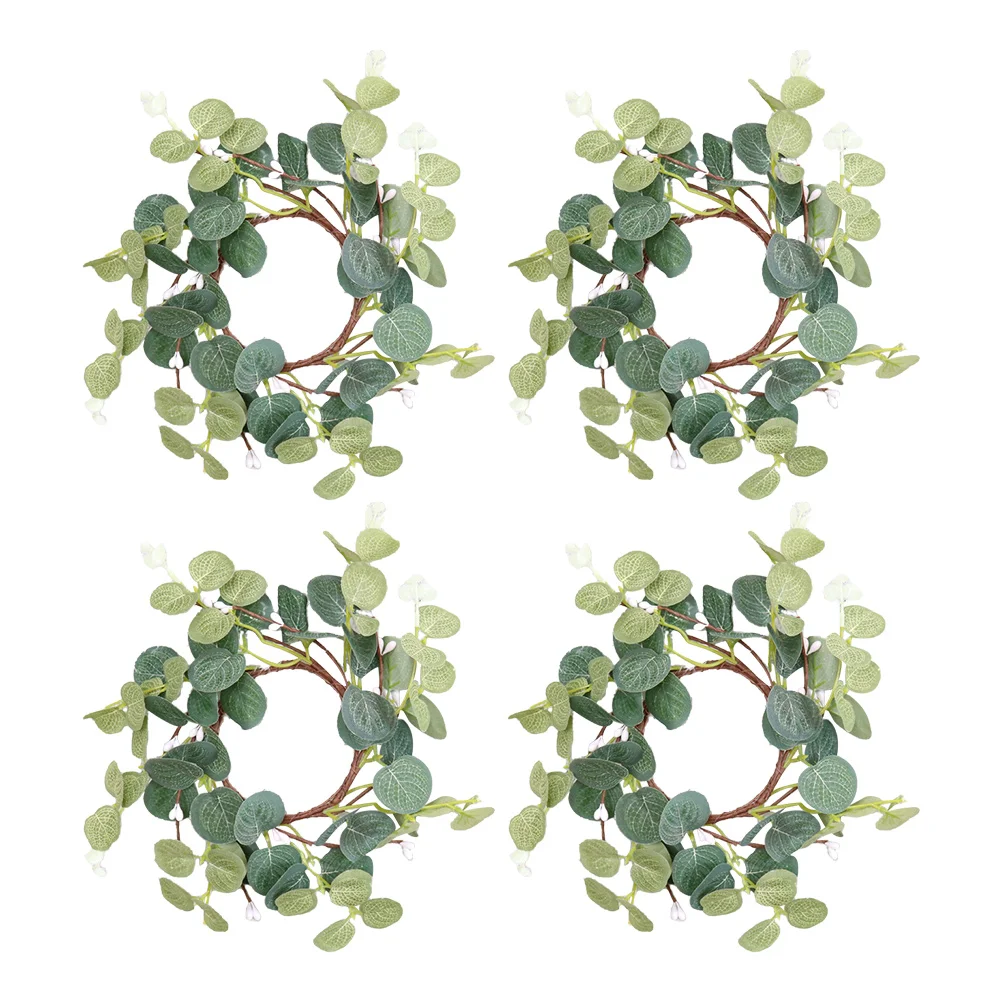 

4 Pcs Eucalyptus Wreath Ring Candlestick Small Berries Made Stone Powder