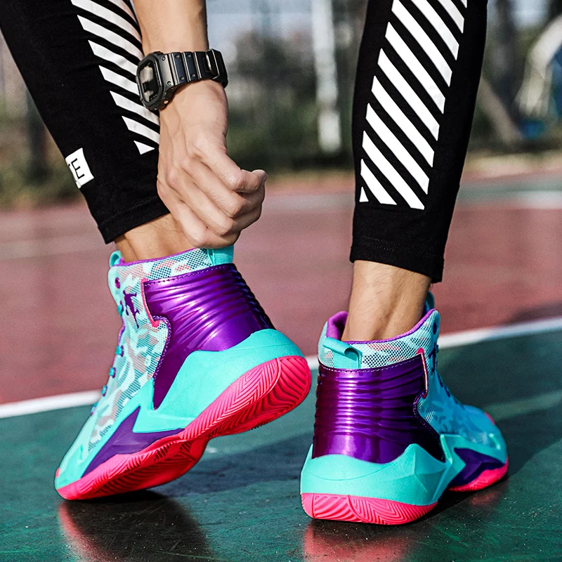 Street Mens Basketball Shoes Teenager Platform Basketball Sneakers Breathable Athletic Shoes Outdoor Non-slip Men Sport Sneakers