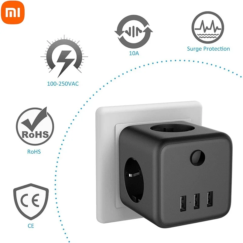 

xiaomi XIAOMI EU Plug Power Strip with Switch On/Off 3 AC Outlets 3 USB Charging Ports 5V 2.4A Portable Multi Socket Power