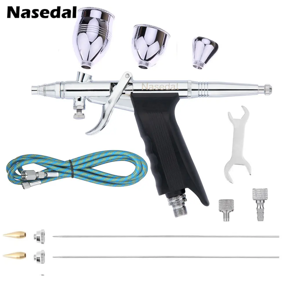 Nasedal 0.3/0.5/0.8mm Double Action Airbrush 2cc 5cc 13cc Gravity Feed Spray Gun Air Brush kit Car Paint Model Sprayer