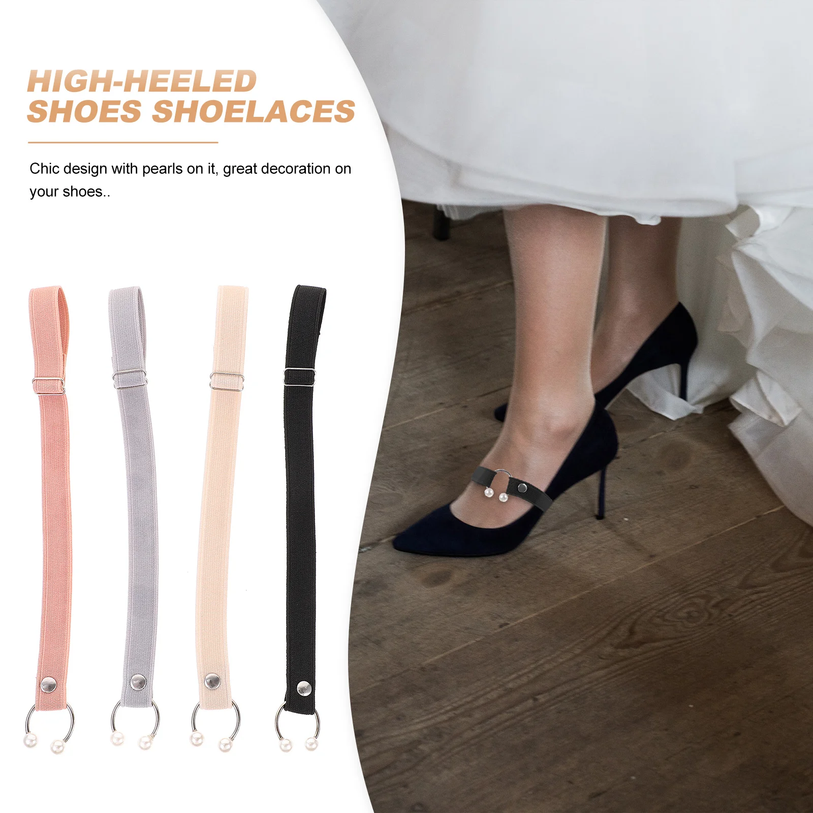 4 Pcs Black Shoelaces High Heel Ankle Straps Anti Loose Kitten Heels Women Dressy Elastic Strappy Adjustable Extender Drop