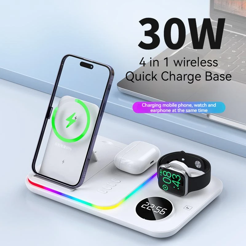 

Mobile Phone Earphone Watch Charging Alarm Clock Four-in-one Multifunctional Foldable Wireless Charger