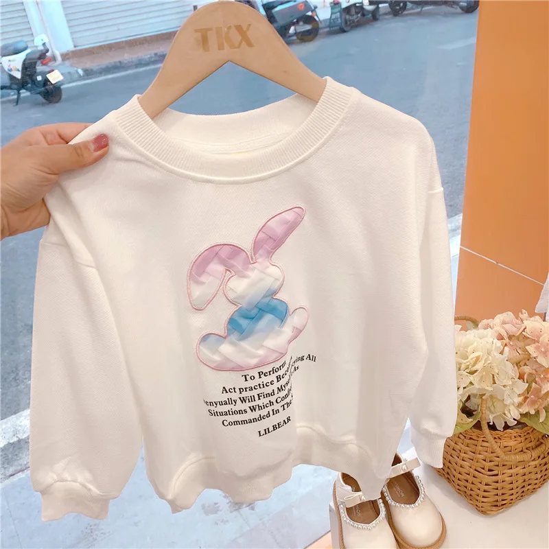 

2022 New Arrivals Spring Autumn Children Long Sleeve O Neck Letter Print Rabbit Purple Girls T-shirt Child Tops Clothes 12M-5T