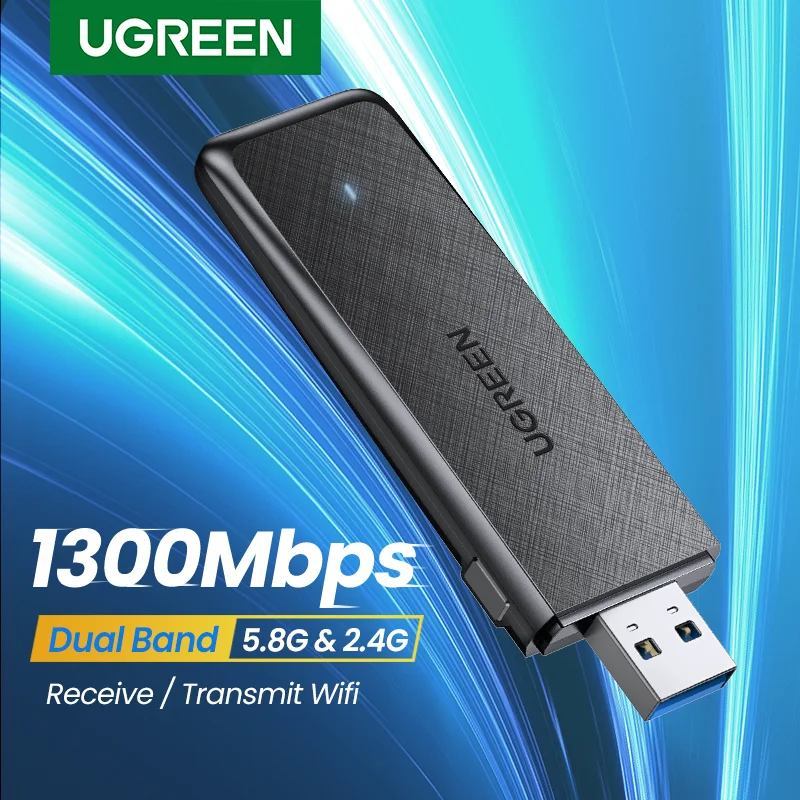 

UGREEN WiFi Adapter USB3.0 AC1300Mbps 5G&2.4G Dual-Band USB WiFi for PC Desktop Laptop WiFi Antenna USB Ethernet Network Card