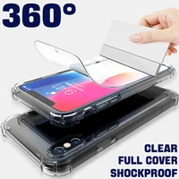 luxury silicone clear phone case cover for iphone 11 12 13 pro max xs xr x mini se 7 8 plus with screen protector hydrogel film