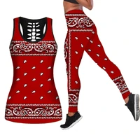 fashion bandana pattern 3d printed workout leggings fitness sports gym running lift the hips yoga pants tank top yoga set
