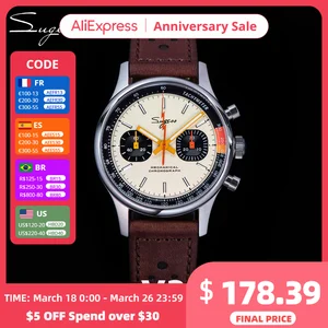 Imported Sugess Watch 1963 Chronograph Mechanical Wristwatches Seagull ST19 Swanneck Movement Pilot Mens Watc