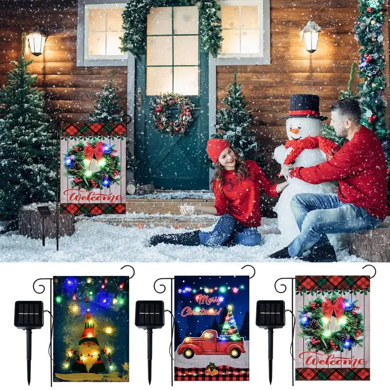 

Christmas LED Light Garden Flag Creative Double Sided Snowman Car Winter Flag Attractive Autumn Fall Decorative Lawn Flag Decors