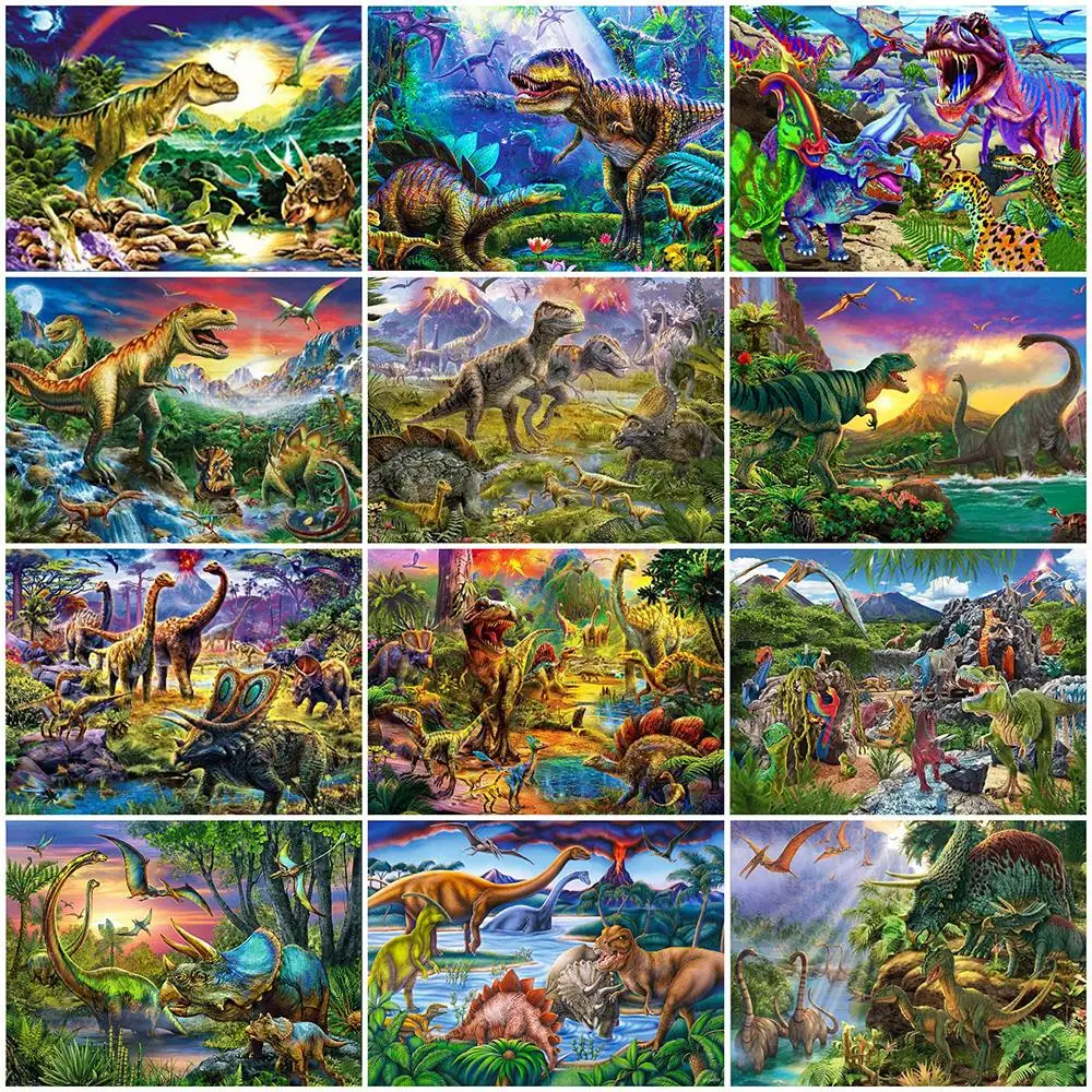 

Набор для вышивки крестиком в виде динозавра, пейзаж, 14 карат, металлик, АИДА, холст, вышивка «сделай сам», ручная работа