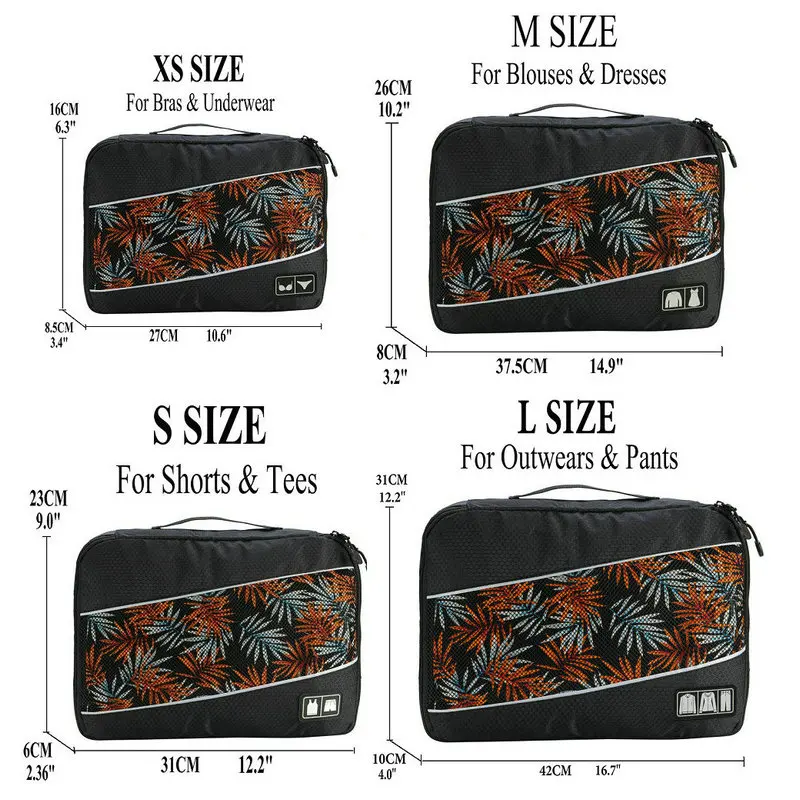 4 Piece Set Travel Storage Bag Set Clothes Sorting Storage Bag Fashion Cube Mesh Nylon Packing Tote Bag Men Women Luggage Bag