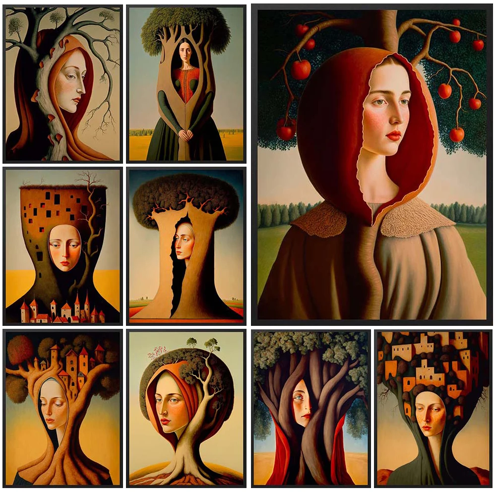

Abstract Tree Portrait Girl Surrealism Woman Posters Wall Art Canvas Painting Home Decor Wall Pictures For Living Room Unframed