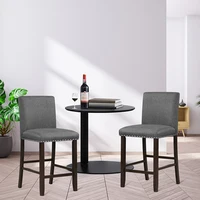 Set of 2 Bar Stools Linen Fabric PVC Leather Counter Height Chairs for Kitchen Island Living Room Dining Room Dining Chair