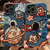 cute astronaut spaceship planet leather phone case phone case for iphone 13 12 11 8 7 pro max x xr xs xsmax camera full coverage