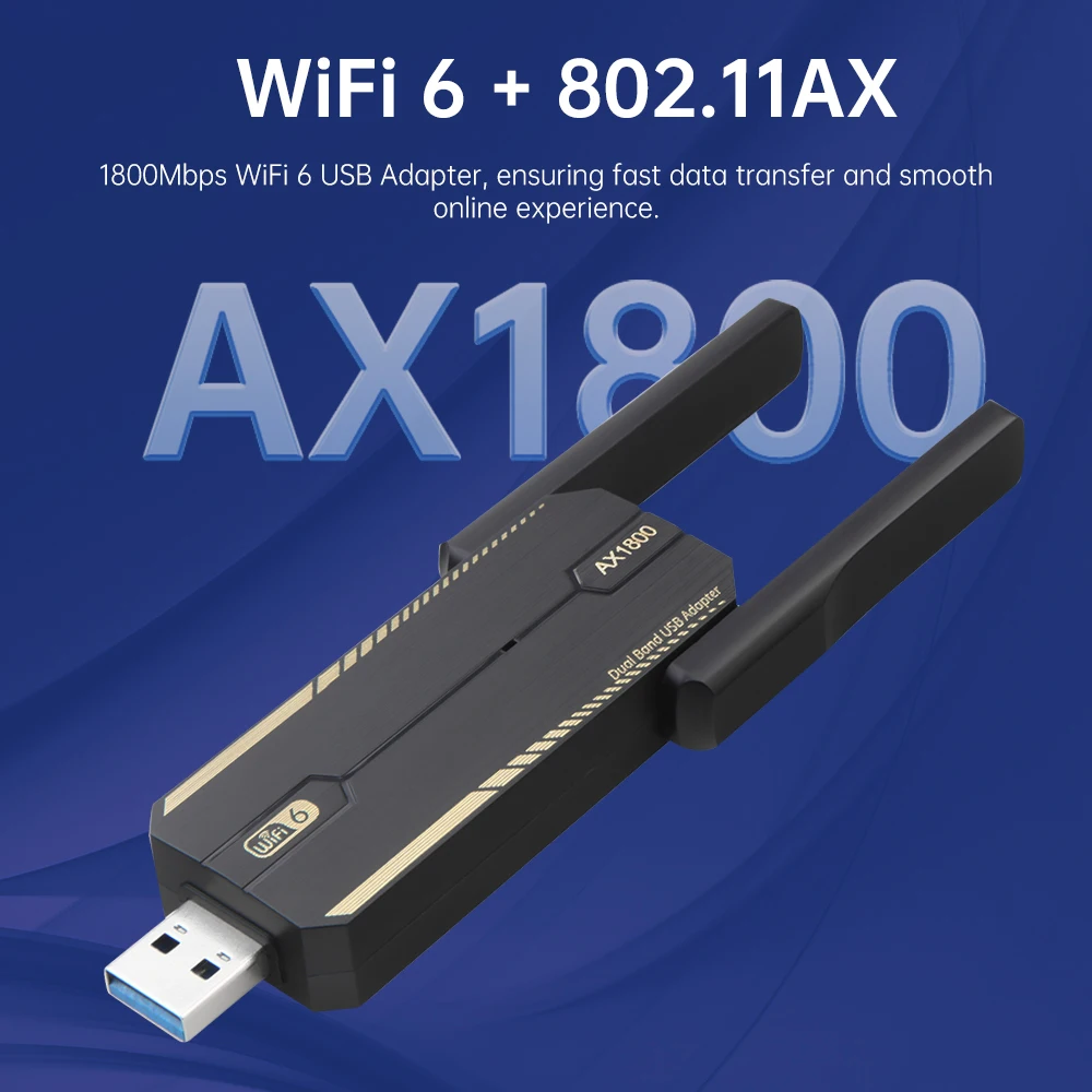 Фото KEBIDUMEI Wi-Fi 6 USB-адаптер AX1800, сетевая карта-донгл 2.4G/5ГГц 802.11AX, антенна для приема сигнала, приемник AX300 AX1800 №3