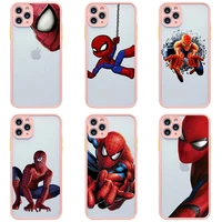 marvel superhero spider man phone case for iphone 13 12 11 pro max mini xs 8 7 plus x se 2020 light pink matte transparent cover
