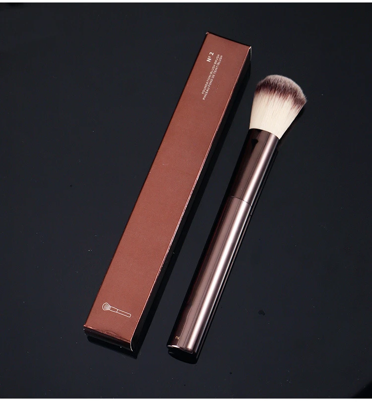 

No.2 Foundation Makeup Brush Blush Brush Metal dark-bronze Handle Synthetic Blush Highlighter MAKEUP Brush Cosmetics Blend Tool