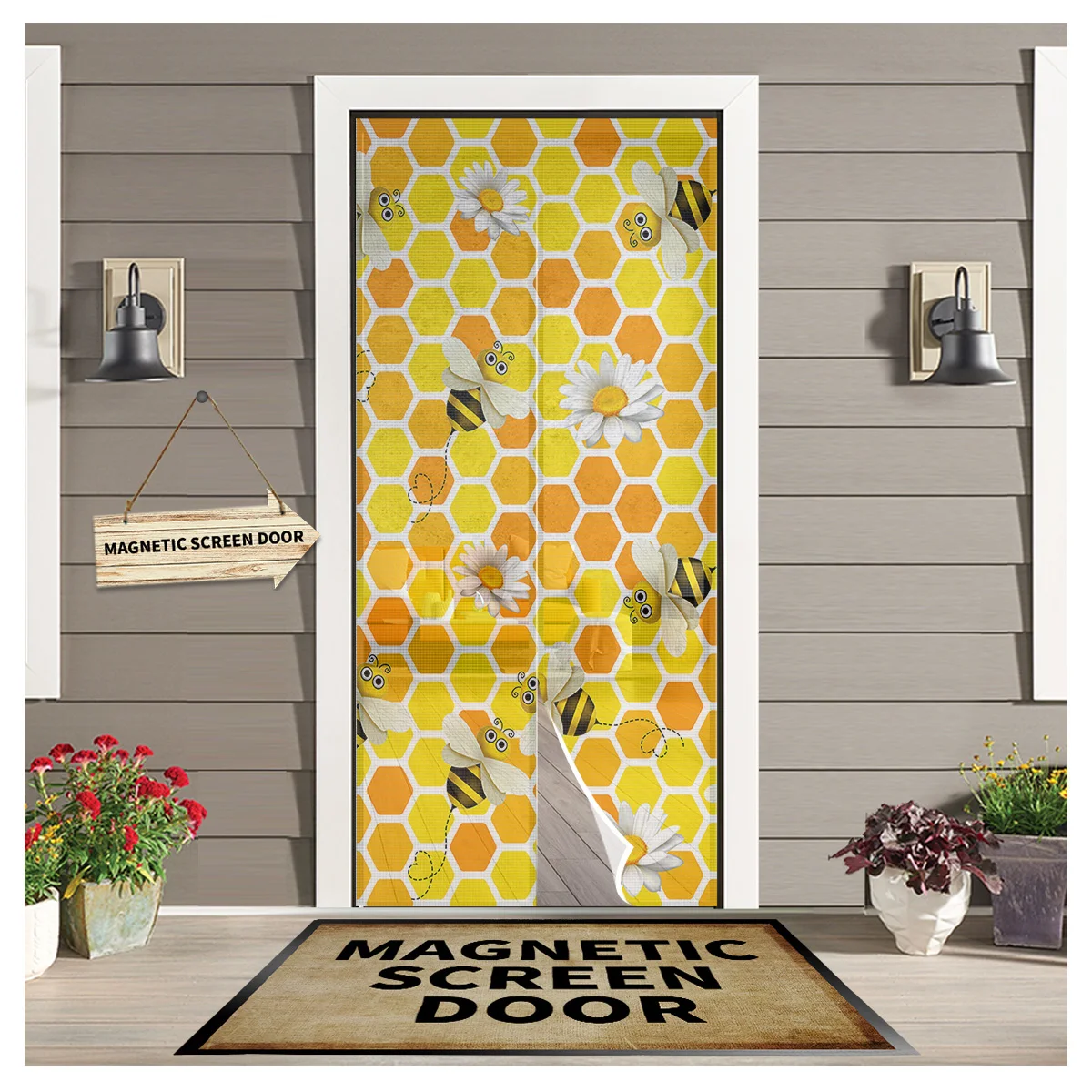 

Spring Bee Daisy Honeycomb Texture Magnetic Door Curtain Mosquito Net Anti Mosquito Bug Curtain Home Door Window Screen Net