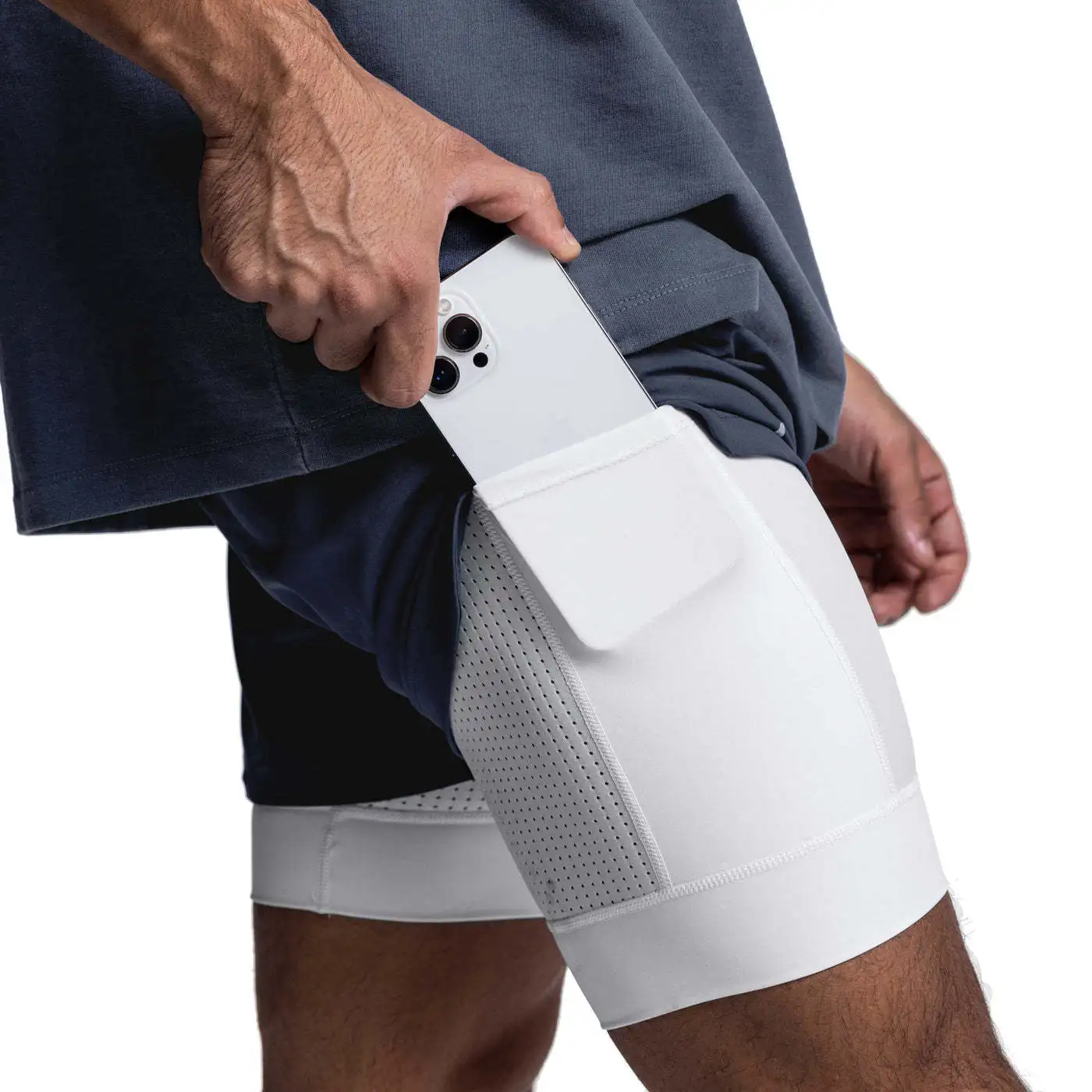 

Spring New Men'S Sports Casual Shorts Double Layer Fake Two Piece Marathon Basketball Fitness Sweatwicking Quick Drying Shorts