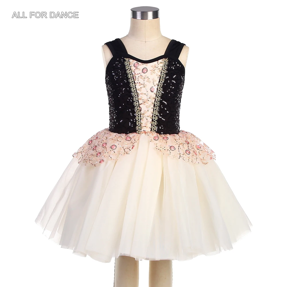 23001 Черный топ с пайетками лиф и пышная юбка-пачка для девочек танцевальная