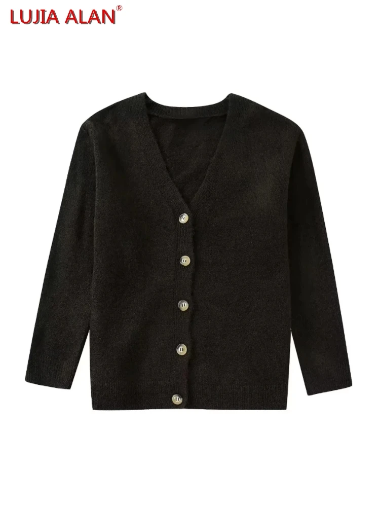 

Женский однобортный свитер с V-образным вырезом и длинным рукавом