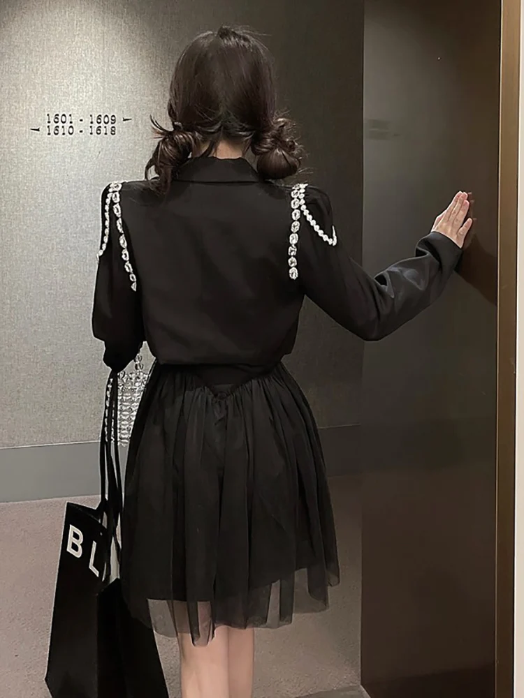 2023 Spring Autumn Elegant Ol Women Chain Short Blazer Harajuku Punk Chains Cropped Jacket Casual Long Sleeve Super Short Coat images - 6