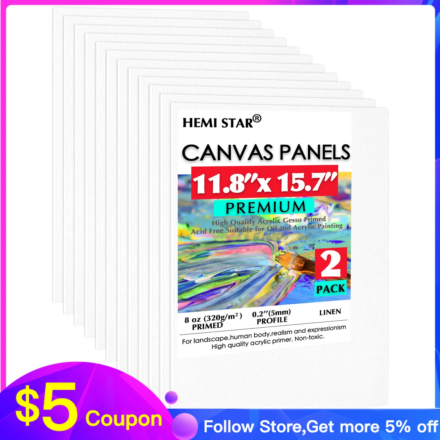 

Painting Canvas Panels Linen 2-pcs Artist Canvas Boards for Painting, 30x40cm-11.8x15.7in Primed White Canvas for Acrylic,Oil