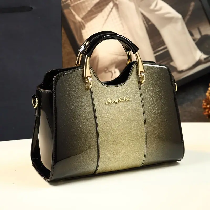 

New fashion women's foreskin women's simple and versatile bright leather middle-aged single shoulder diagonal cross handbag