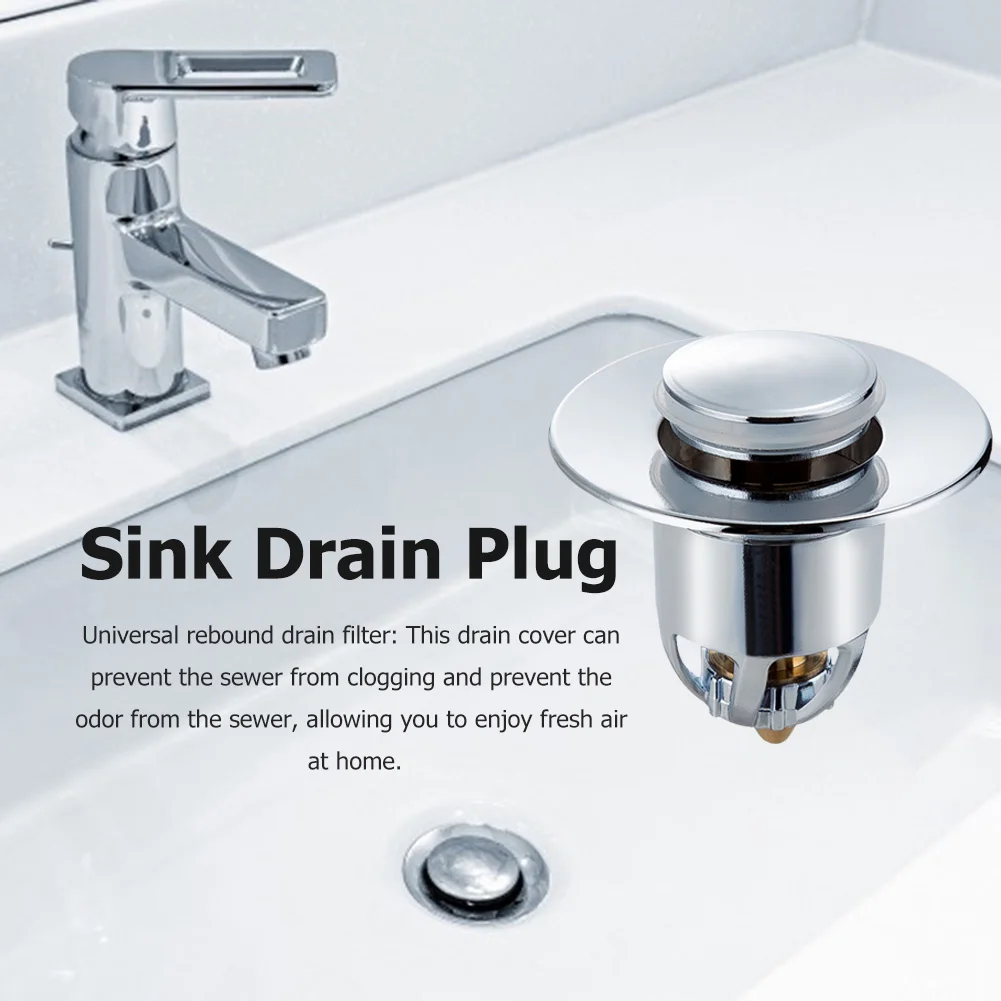 

Prevent Clogging Sink Drain Bounce Core Plug Basin Bathroom Water Stopper Cover Kitchen Bathtub Hair Filter Accessory Kit Silver