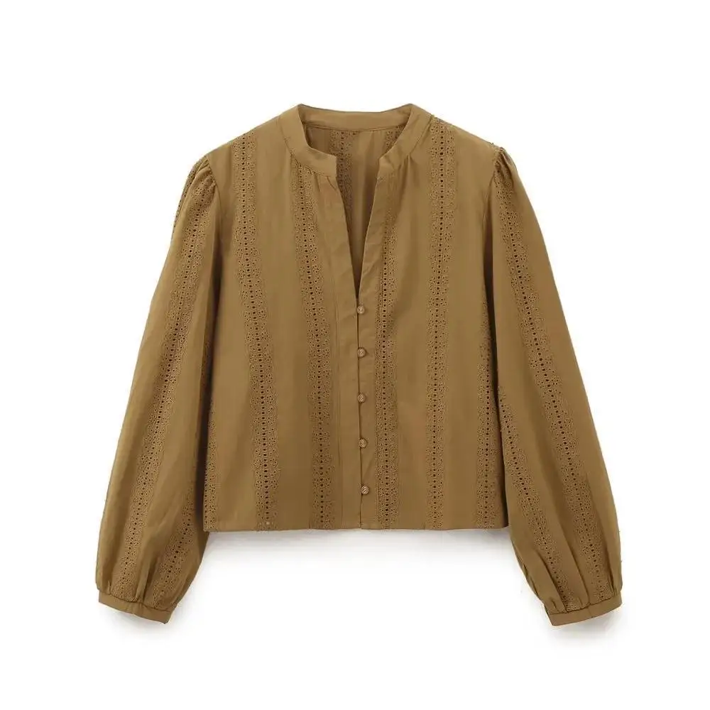 Новое поступление женские черные топы с вышивкой и длинными рукавами блузки