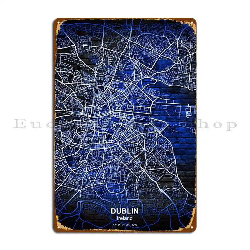 

Синяя Настенная карта в Дублине, металлический знак, винтажная фотообои, дизайн оловянного знака, плакат