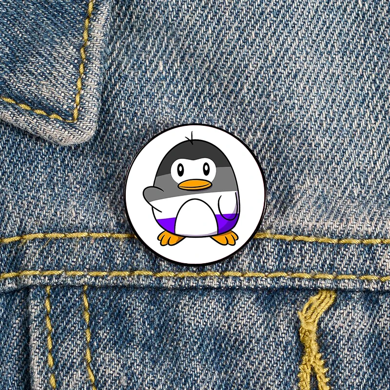 

Asexual Flag Penguin Pin Custom cute Brooches Shirt Lapel teacher tote Bag backpacks Badge Cartoon gift brooches pins for women