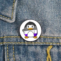 asexual flag penguin pin custom cute brooches shirt lapel teacher tote bag backpacks badge cartoon gift brooches pins for women
