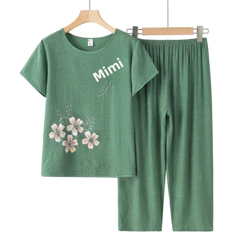 Летний комплект из двух предметов для пожилых женщин с принтом чая молоком и