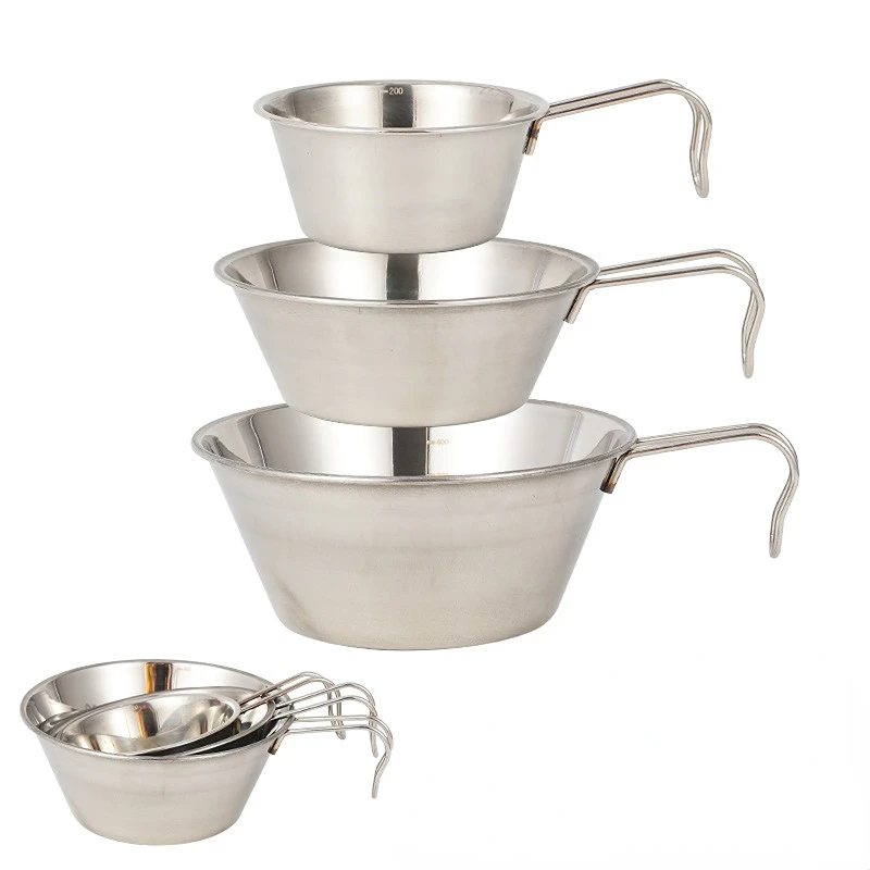 

Outdoor Stainless Steel Bowl Three Piece Picnic Bowl Portable Barbecue Folding Cup Mountaineering Water Cup Camping Cooker