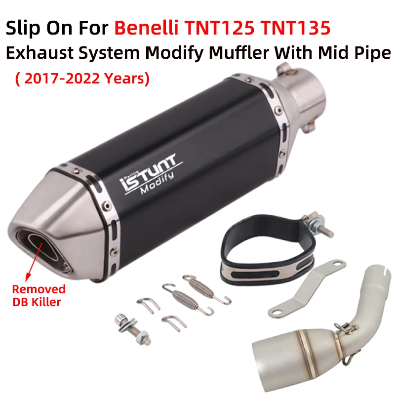 

Система выхлопной трубы мотоцикла, модифицированный глушитель с средней соединительной трубой DB Killer для Benelli TNT125 TNT135 2017-2021 2022