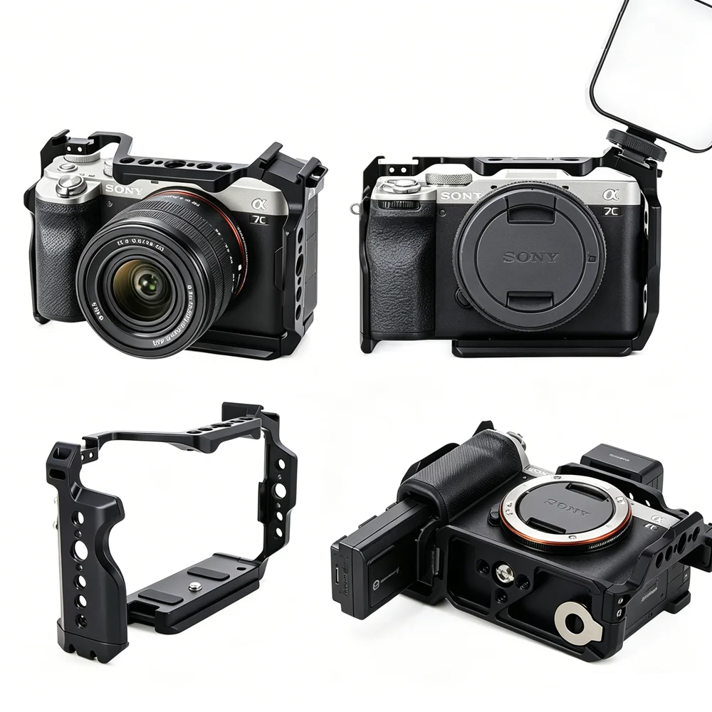 Фото Кейдж для камеры Sony A7CR A7C II A7C2 ILCE-7CR из алюминиевого сплава с холодным креплением и резьбой 1/4