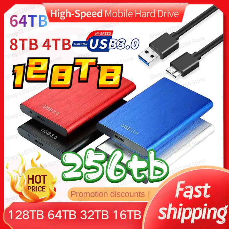 

128TB Portable High-speed 64TB SSD 4TB External Hard Drive Mass Storage USB 3.0 256TB 16TB 32TB Original Mobile SSD for Laptop