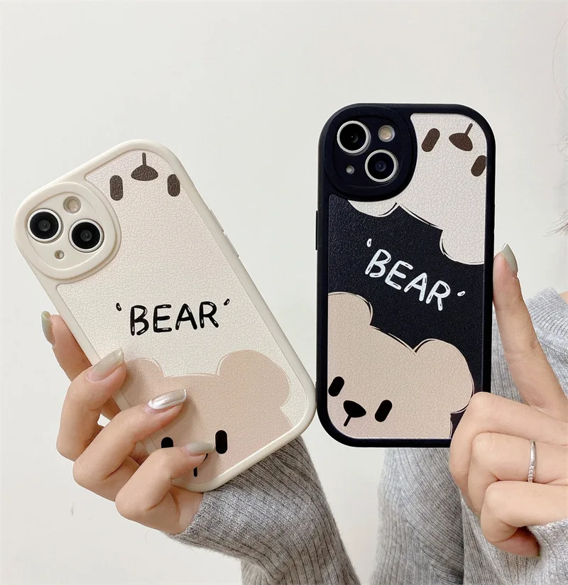 

Simple Cartoon Animal Bear Phone Case for Xiaomi 11 Pro 12 Redmi Note 10 9 8 POCO F3 X2 Soft Black Protective Cover Redmi Case