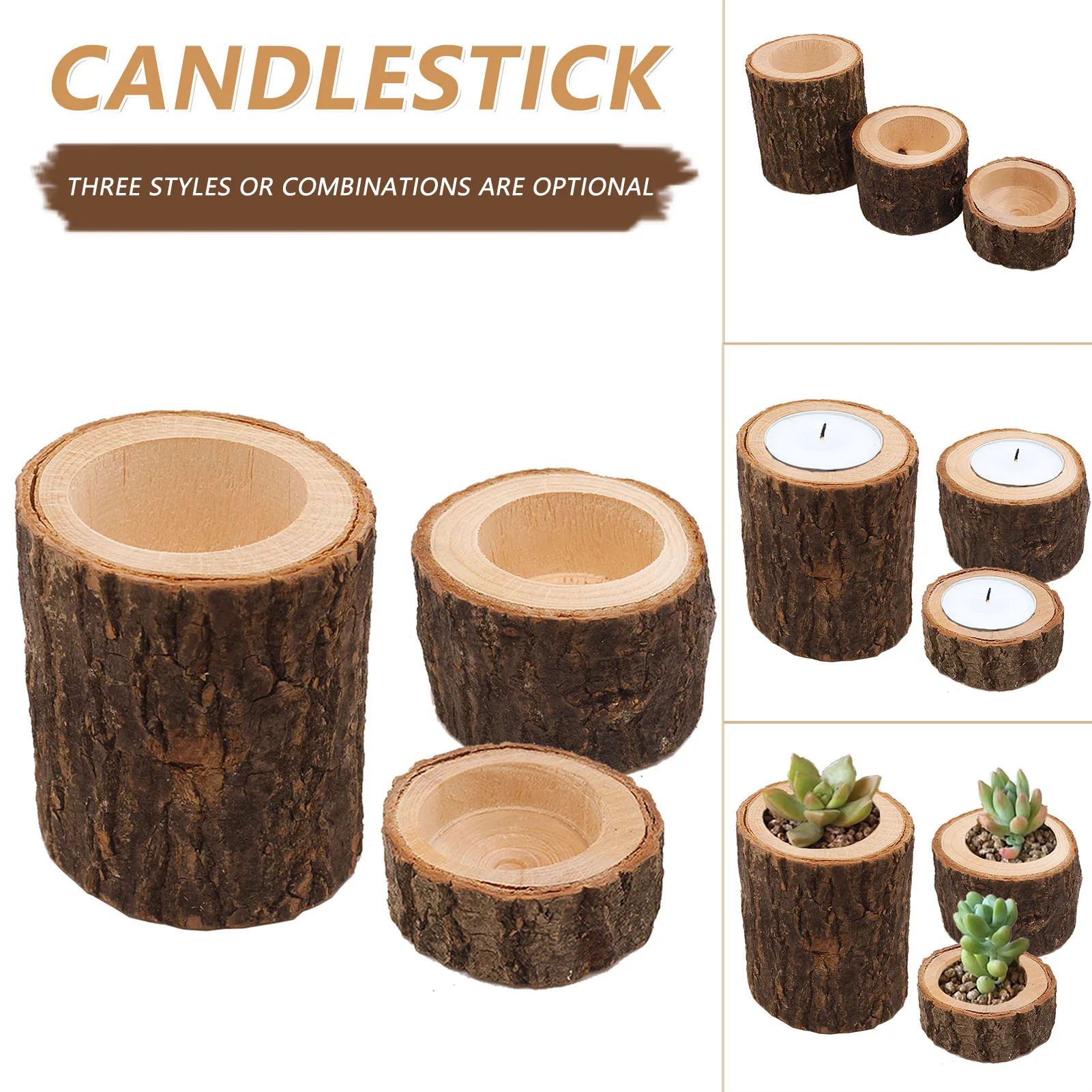 

Wooden Round Candles Holders Rustic Bark Stake Candle Holder Succulent Flower Pot For Home Wedding Decoration Candlestick