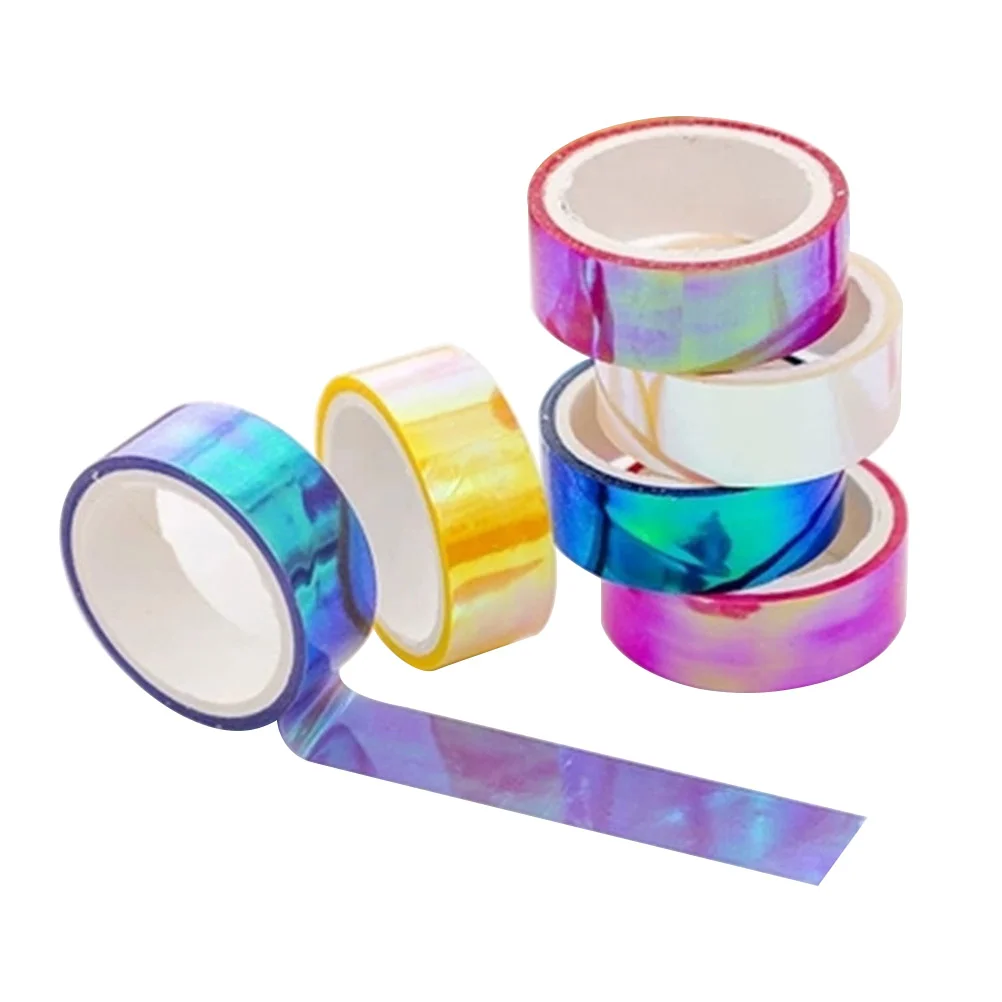 

12 Rolls Colorful Glitter PE Tape Rainbow Gradient Waterproof Decorative Tape Mixed Color Rainbow Film Shiny Tape for DIY Gift