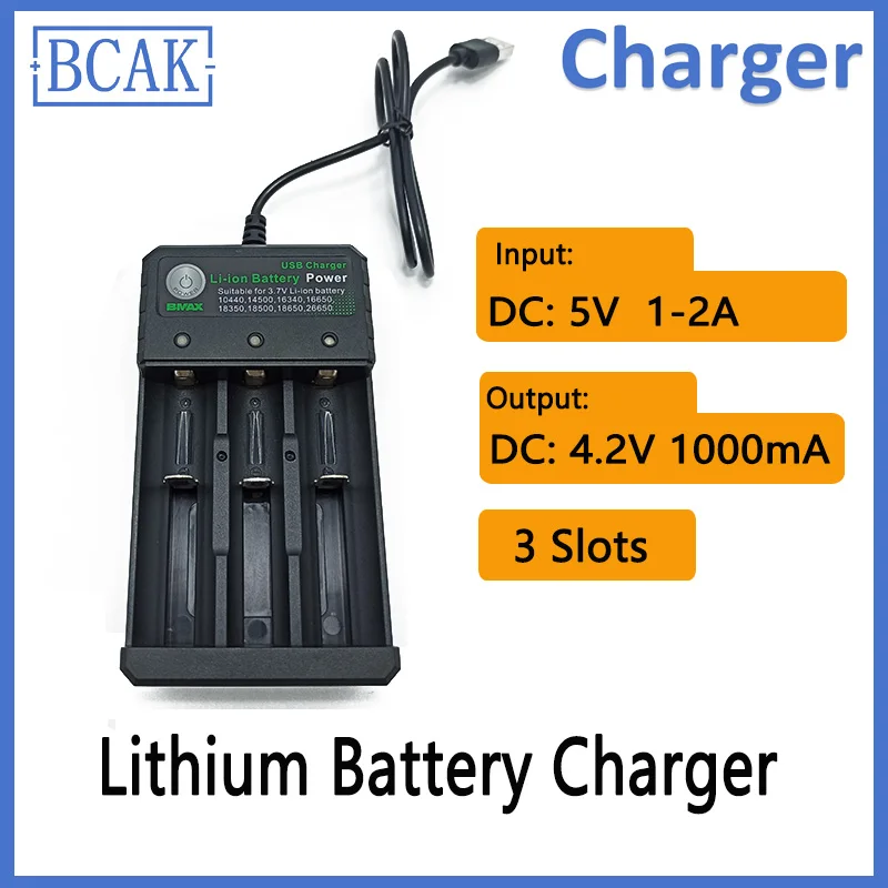 Зарядное устройство BCAK 4 2 В с 3 слотами для литий-ионной батареи со светодиодным