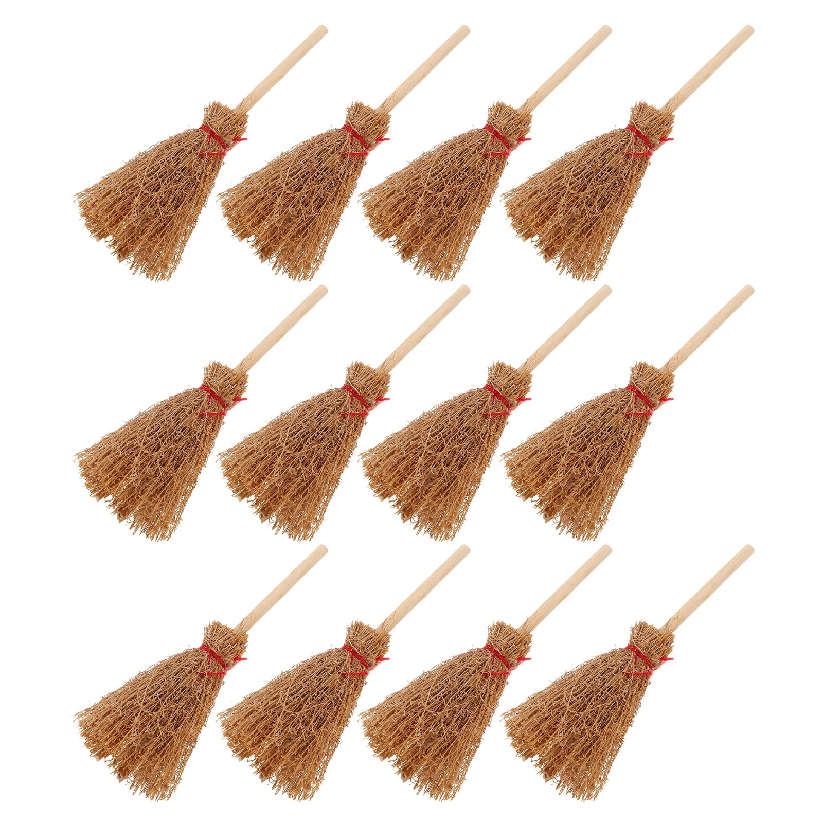 

12 Pcs Mini Witch Broom Cosplay Accessories Small Besom Miniature Landscape Decoration Pine Wood Model Toy Brooms